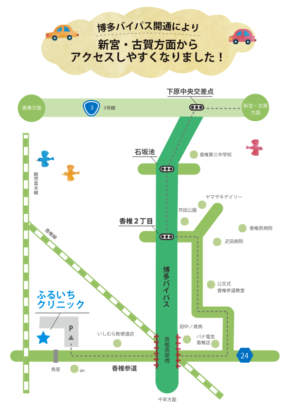 新宮・古賀方面から古市クリニックへのアクセス方法